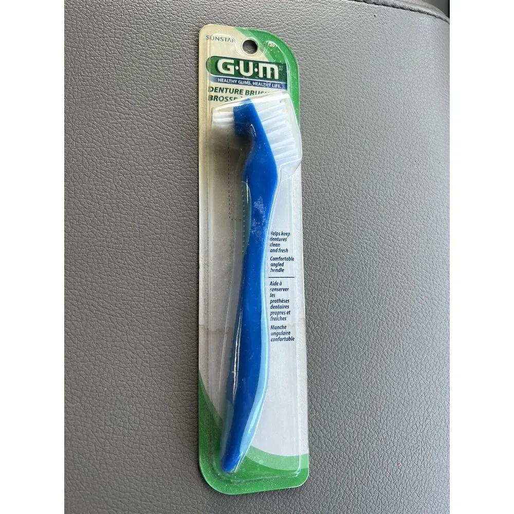 GUM Denture Brush, Flat Bristled Head, for Removable Dentures and Acrylic Retain